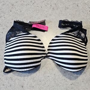 La SENZA 36D Black & White Striped Lace-Back Push-Up Bra